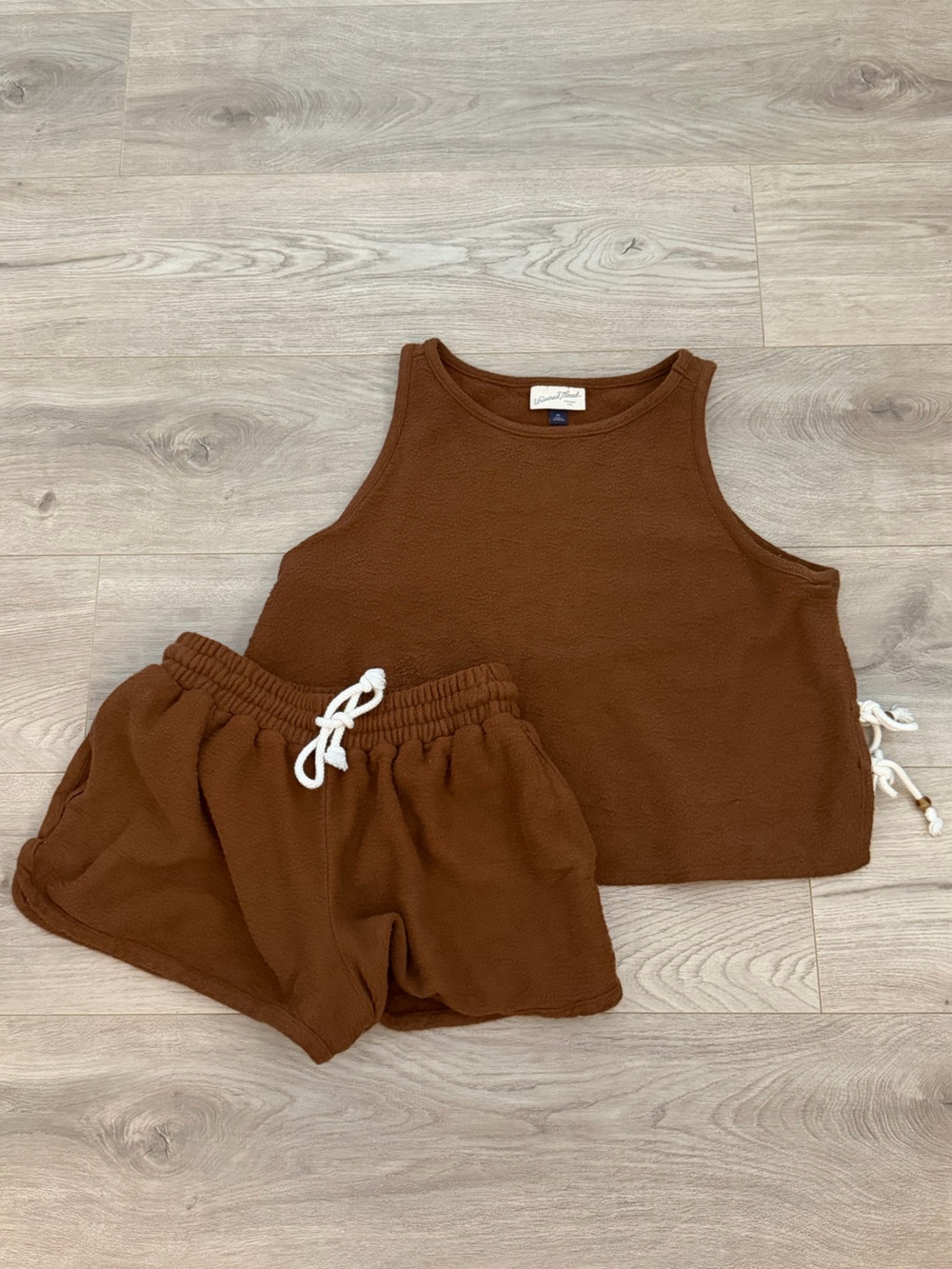 Rust Brown Knit Two-Piece Top and Shorts Set
